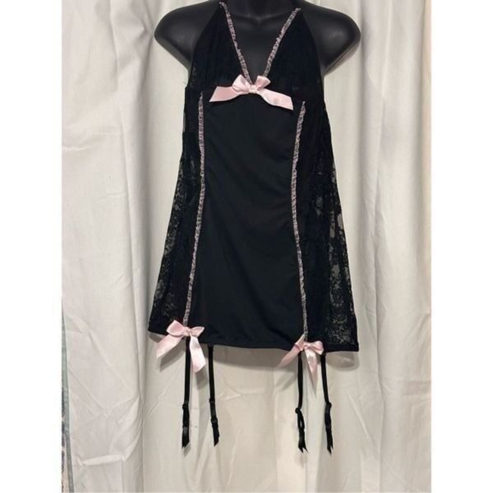 GREAT CONDITION DREAMGIRL babydoll fitted floral black slip dress lingerie night